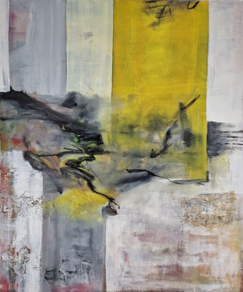 Irene Hintmann Klotz Collage Gelb-Schwarz-Weiss